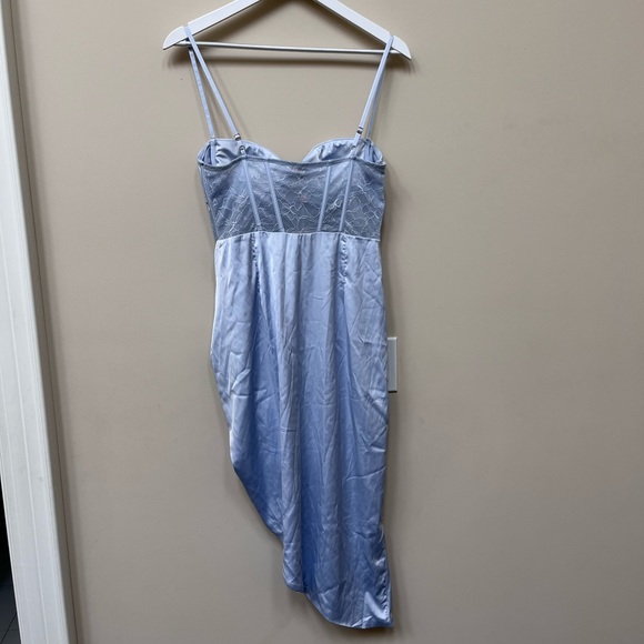 Oh Polly Heart’s Desire Asymmetrical Corset Midi Dress in Blue - Picture 3 of 5